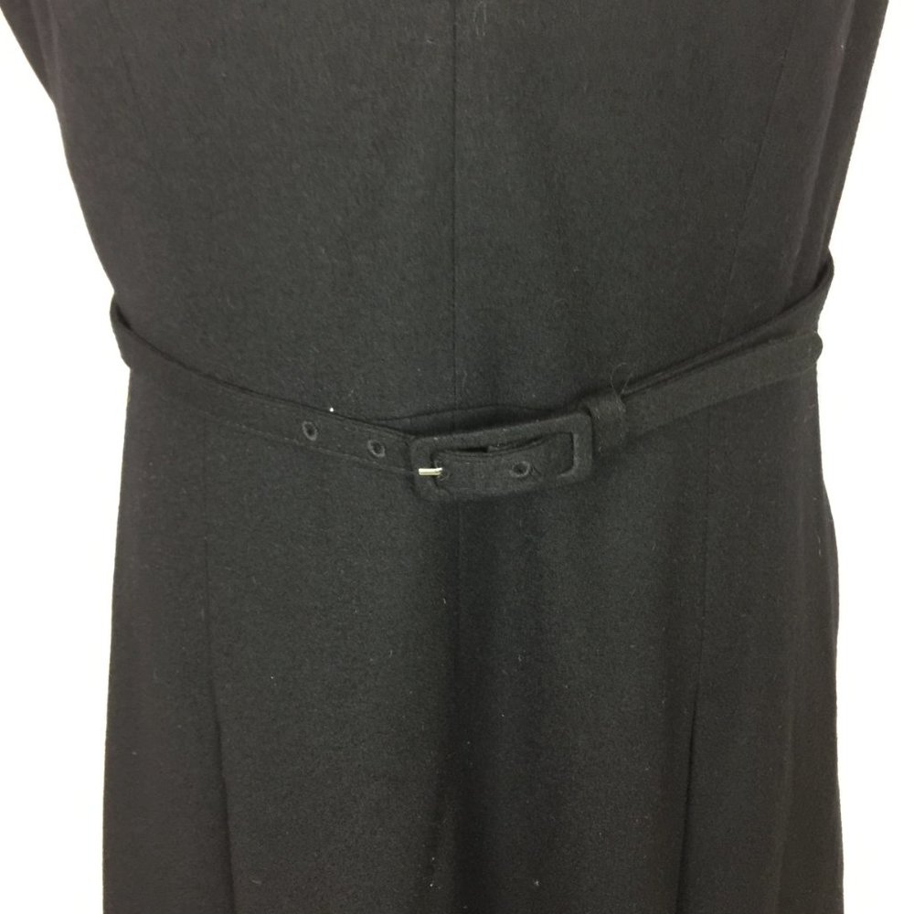 Talbots Fit & Flare Dress Sz 12 Womans Black Wool Cap Sleeve Belt V-neck Pocket - Picture 11 of 13